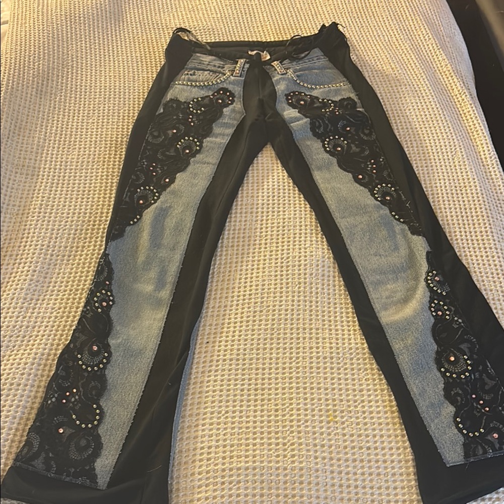 Black and Blue Skinny Jeans with Distressed Look